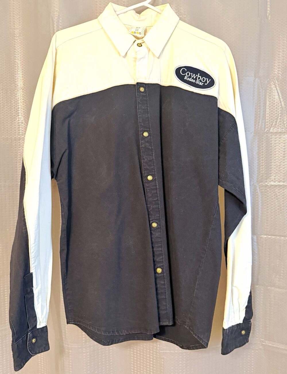 As de Oros Cowboy Rodeo Star Men's L Woven Cotton Colorblock Button-Up